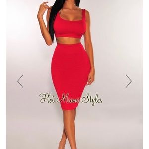 Red Back Tie Two Piece Set